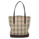 BURBERRY Nova Check Tote Bag Canvas Beige Silver Auth 132506-13