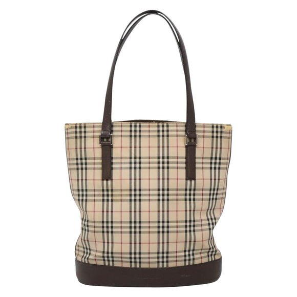BURBERRY Nova Check Tote Bag Canvas Beige Silver Auth 132506