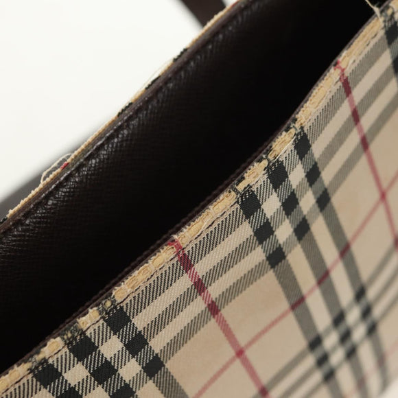 BURBERRY Nova Check Tote Bag Canvas Beige Silver Auth 132506