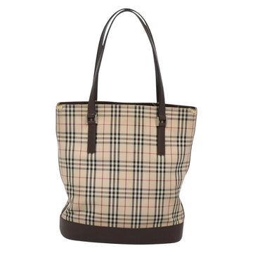 BURBERRY Nova Check Tote Bag Canvas Beige Silver Auth 132506 - 0