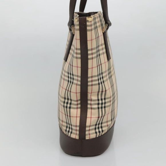 BURBERRY Nova Check Tote Bag Canvas Beige Silver Auth 132506