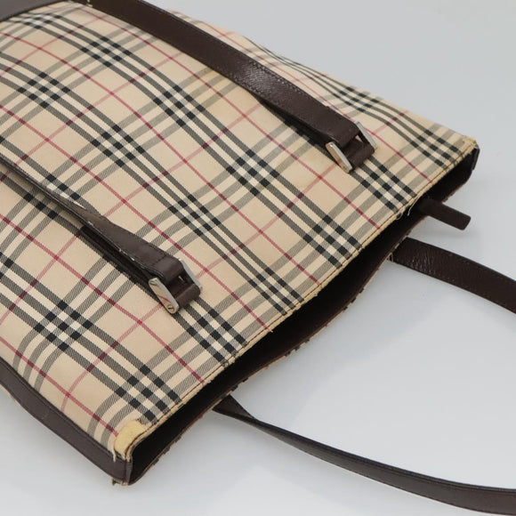 BURBERRY Nova Check Tote Bag Canvas Beige Silver Auth 132506