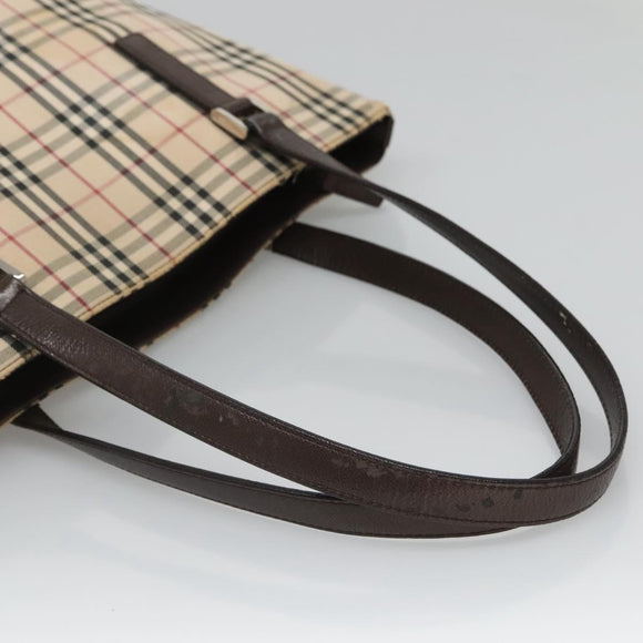 BURBERRY Nova Check Tote Bag Canvas Beige Silver Auth 132506