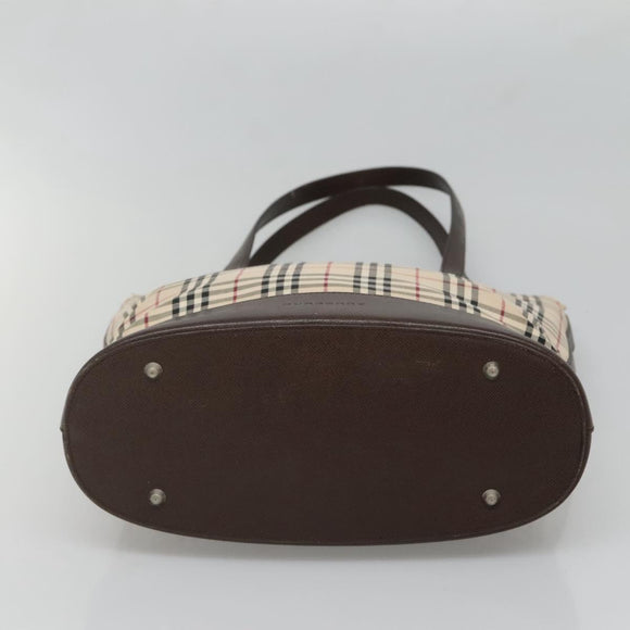 BURBERRY Nova Check Tote Bag Canvas Beige Silver Auth 132506