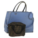 FENDI Zucca Canvas Hand Bag Leather 2Set Light Blue Black Brown Auth 132508-1