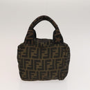 FENDI Zucca Canvas Hand Bag Leather 2Set Light Blue Black Brown Auth 132508-10