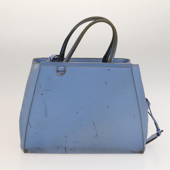 FENDI Zucca Canvas Hand Bag Leather 2Set Light Blue Black Brown Auth 132508