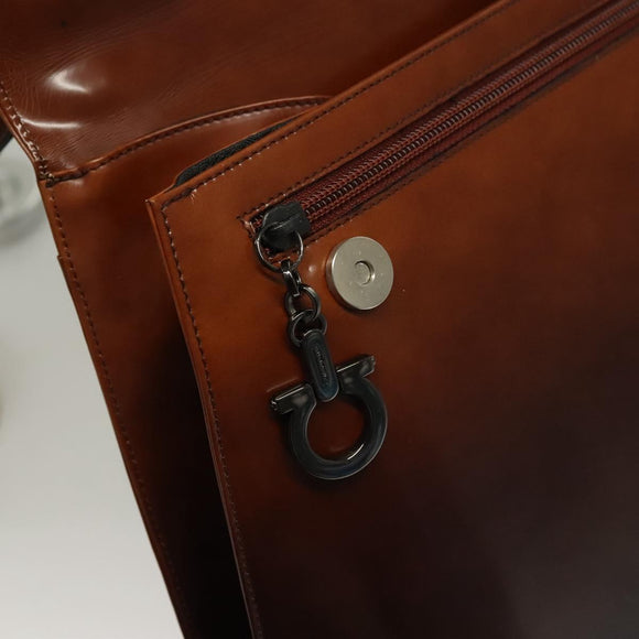 Salvatore Ferragamo Gancini Shoulder Bag Leather Brown Auth 132512