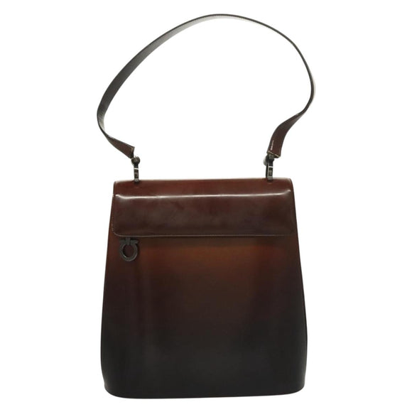 Salvatore Ferragamo Gancini Shoulder Bag Leather Brown Auth 132512