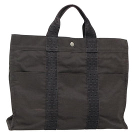 HERMES Her Line MM Tote Bag Canvas Gray Silver Auth 132513