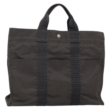 HERMES Her Line MM Tote Bag Canvas Gray Silver Auth 132513