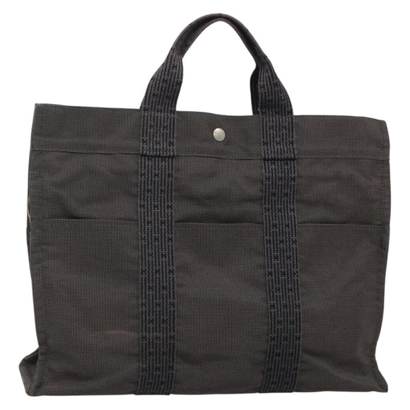 HERMES Her Line MM Tote Bag Canvas Gray Silver Auth 132513