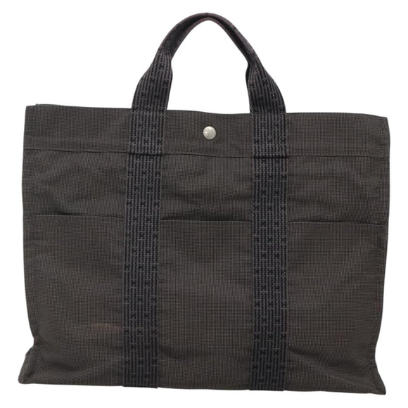 HERMES Her Line MM Tote Bag Canvas Gray Silver Auth 132513