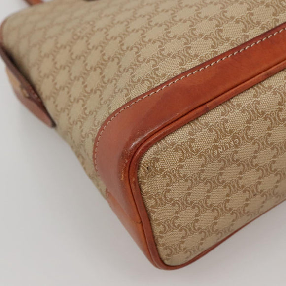 CELINE Macadam Canvas Hand Bag PVC Leather Beige Gold Auth 132516