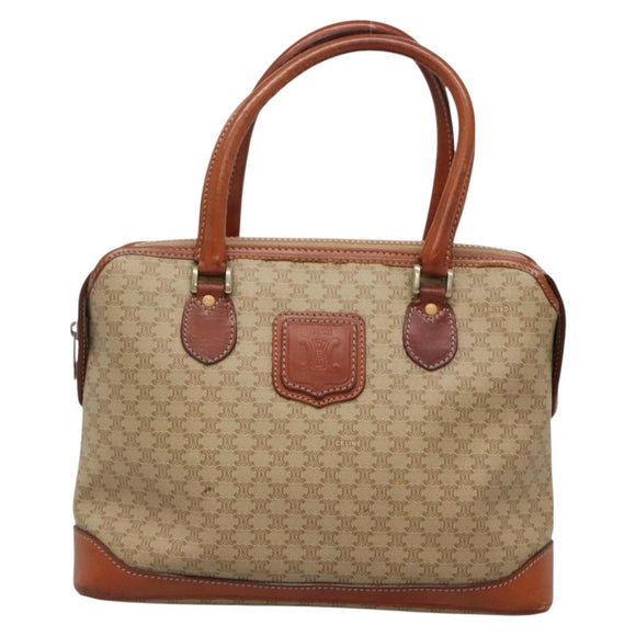 CELINE Macadam Canvas Hand Bag PVC Leather Beige Gold Auth 132516