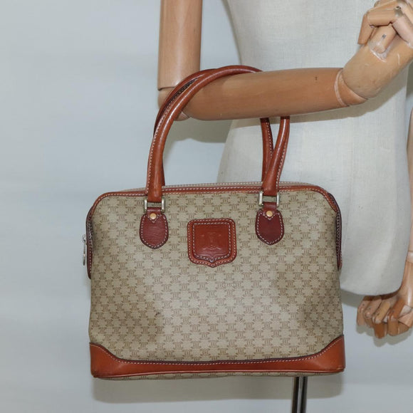 CELINE Macadam Canvas Hand Bag PVC Leather Beige Gold Auth 132516