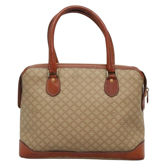 CELINE Macadam Canvas Hand Bag PVC Leather Beige Gold Auth 132516