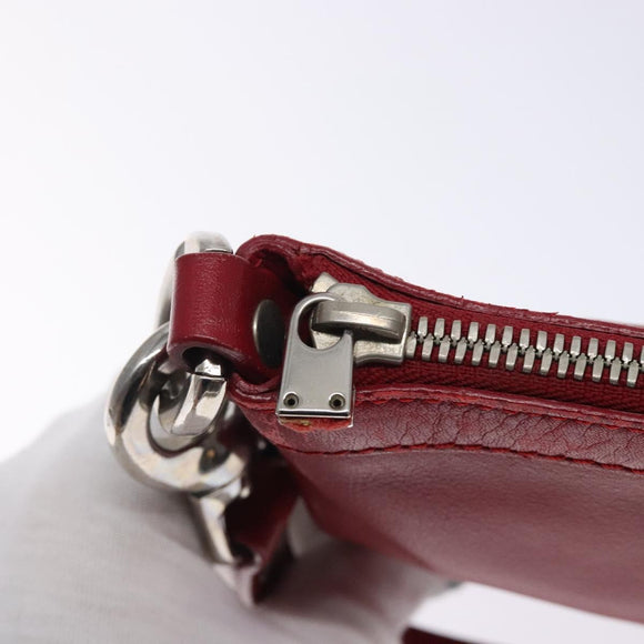 CELINE Accessory Pouch Leather Red Silver Auth 132517