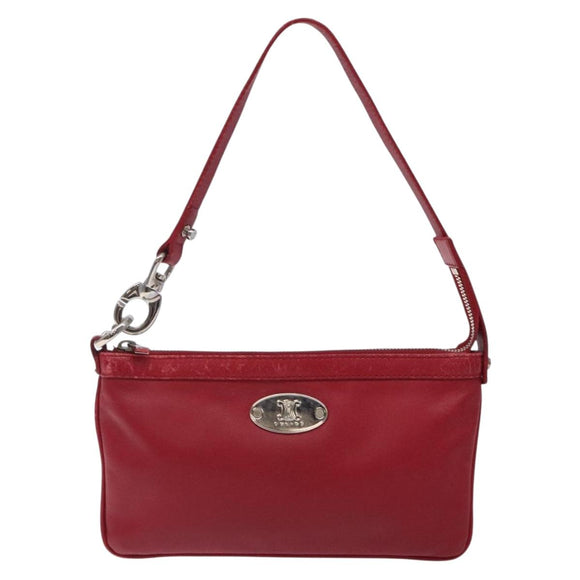 CELINE Accessory Pouch Leather Red Silver Auth 132517