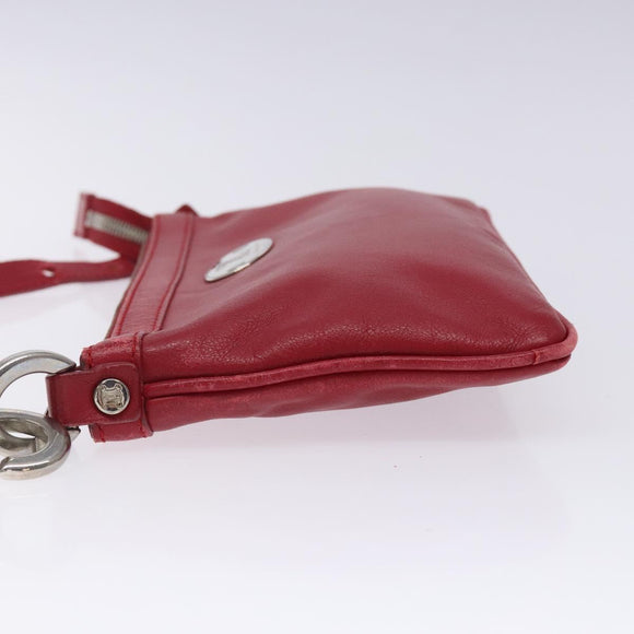 CELINE Accessory Pouch Leather Red Silver Auth 132517