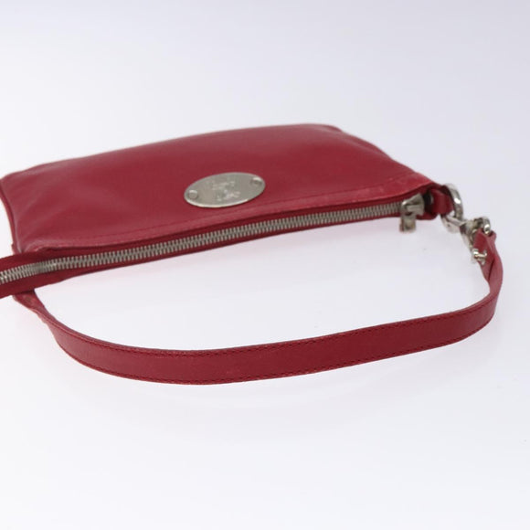 CELINE Accessory Pouch Leather Red Silver Auth 132517