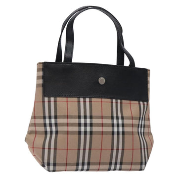 BURBERRY Nova Check Hand Bag Nylon Leather Beige Silver Auth 132519