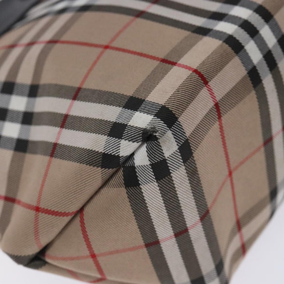 BURBERRY Nova Check Hand Bag Nylon Leather Beige Silver Auth 132519