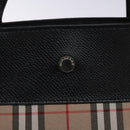 BURBERRY Nova Check Hand Bag Nylon Leather Beige Silver Auth 132519-17