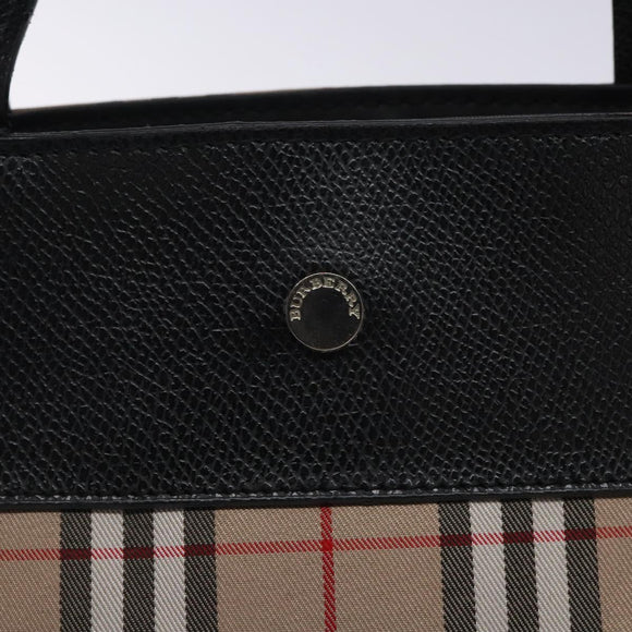 BURBERRY Nova Check Hand Bag Nylon Leather Beige Silver Auth 132519