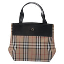 BURBERRY Nova Check Hand Bag Nylon Leather Beige Silver Auth 132519-13