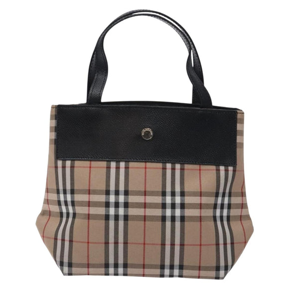 BURBERRY Nova Check Hand Bag Nylon Leather Beige Silver Auth 132519