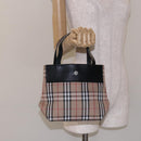 BURBERRY Nova Check Hand Bag Nylon Leather Beige Silver Auth 132519-20