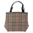 BURBERRY Nova Check Hand Bag Nylon Leather Beige Silver Auth 132519-2