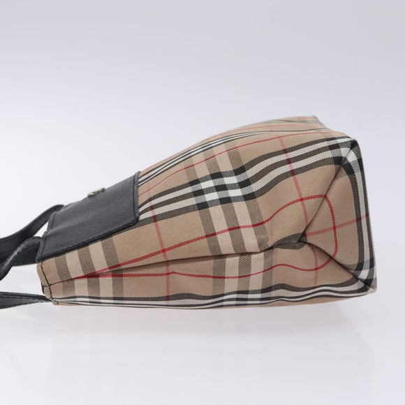 BURBERRY Nova Check Hand Bag Nylon Leather Beige Silver Auth 132519