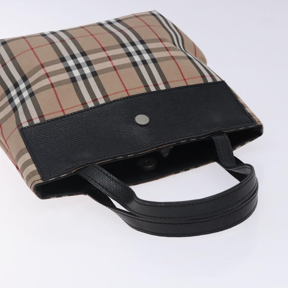 BURBERRY Nova Check Hand Bag Nylon Leather Beige Silver Auth 132519