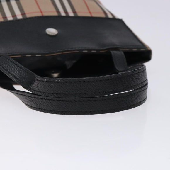 BURBERRY Nova Check Hand Bag Nylon Leather Beige Silver Auth 132519