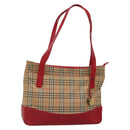 BURBERRY Nova Check Tote Bag Canvas Beige Red gold Auth 132521-1