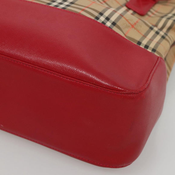 BURBERRY Nova Check Tote Bag Canvas Beige Red gold Auth 132521