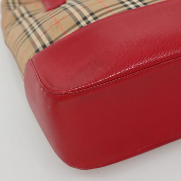 BURBERRY Nova Check Tote Bag Canvas Beige Red gold Auth 132521