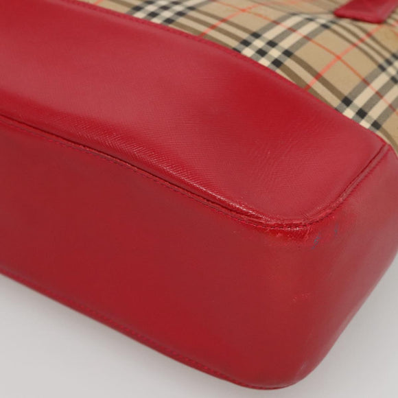 BURBERRY Nova Check Tote Bag Canvas Beige Red gold Auth 132521