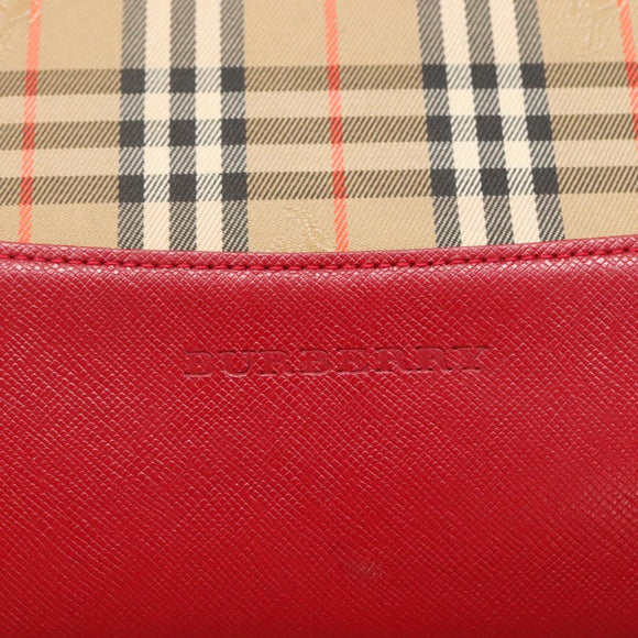 BURBERRY Nova Check Tote Bag Canvas Beige Red gold Auth 132521