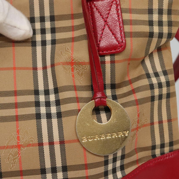 BURBERRY Nova Check Tote Bag Canvas Beige Red gold Auth 132521