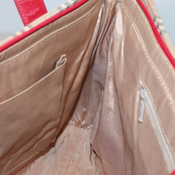BURBERRY Nova Check Tote Bag Canvas Beige Red gold Auth 132521