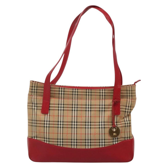 BURBERRY Nova Check Tote Bag Canvas Beige Red gold Auth 132521