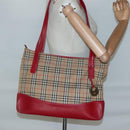 BURBERRY Nova Check Tote Bag Canvas Beige Red gold Auth 132521-22