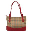 BURBERRY Nova Check Tote Bag Canvas Beige Red gold Auth 132521-2