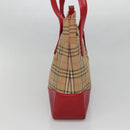BURBERRY Nova Check Tote Bag Canvas Beige Red gold Auth 132521-3
