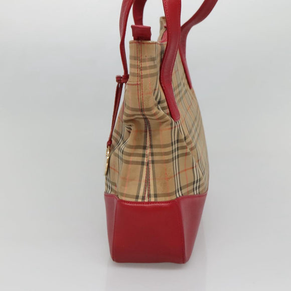 BURBERRY Nova Check Tote Bag Canvas Beige Red gold Auth 132521