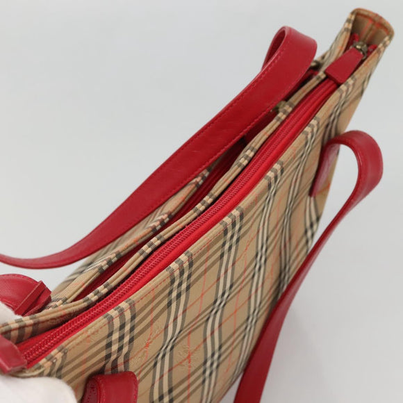 BURBERRY Nova Check Tote Bag Canvas Beige Red gold Auth 132521