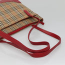 BURBERRY Nova Check Tote Bag Canvas Beige Red gold Auth 132521-7